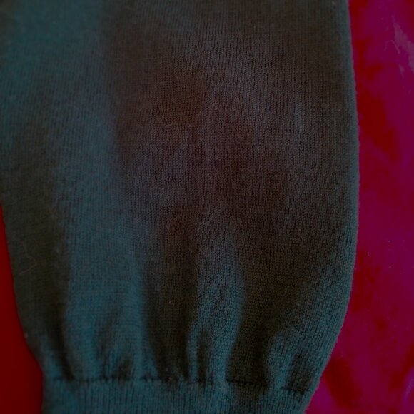 Orvis 100% MERINO WOOL Forest Green 1/4-Zip Sweater w/Leather Zipper Trim - Picture 5 of 7